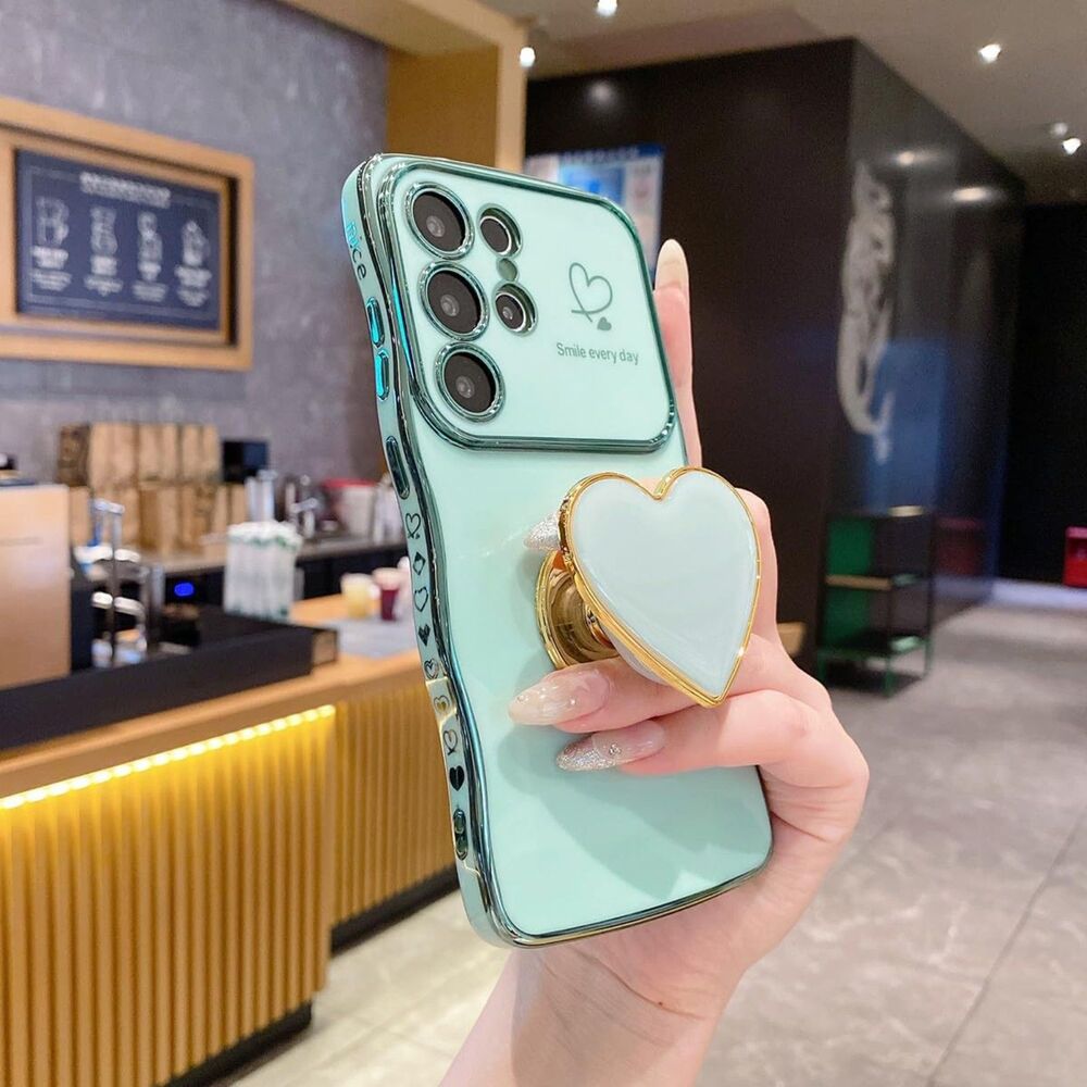 Plating Heart Kickstand Case for Samsung Galaxy S25 Ultra Wave Frame Green